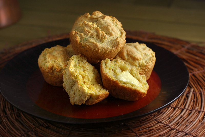 Cornbread Muffins Stack of small-batch jalapeño cornbread muffins