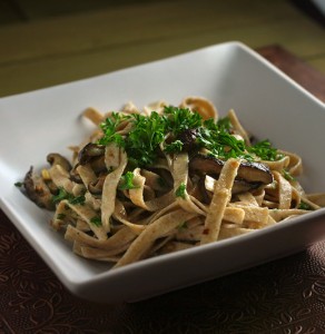 Fettuccine with White Wine Roasted Shiitakes