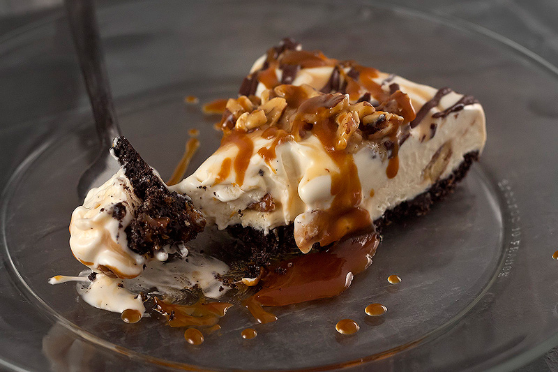 Vanilla Semifreddo with Pecan Caramel on a Chocolate Pecan Crust